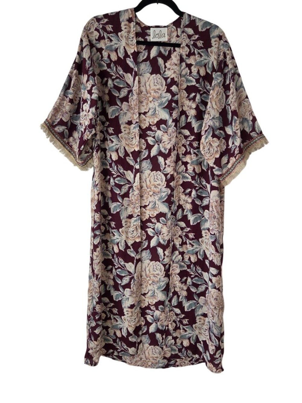 Free People Lola Purple Floral Long Kimono Robe Swim Cover Women's S